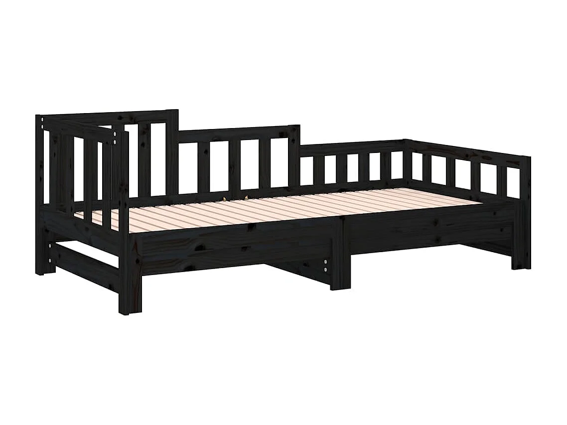 Slaapbank uitschuifbaar massief grenenhout zwart 2x(90x200) cm