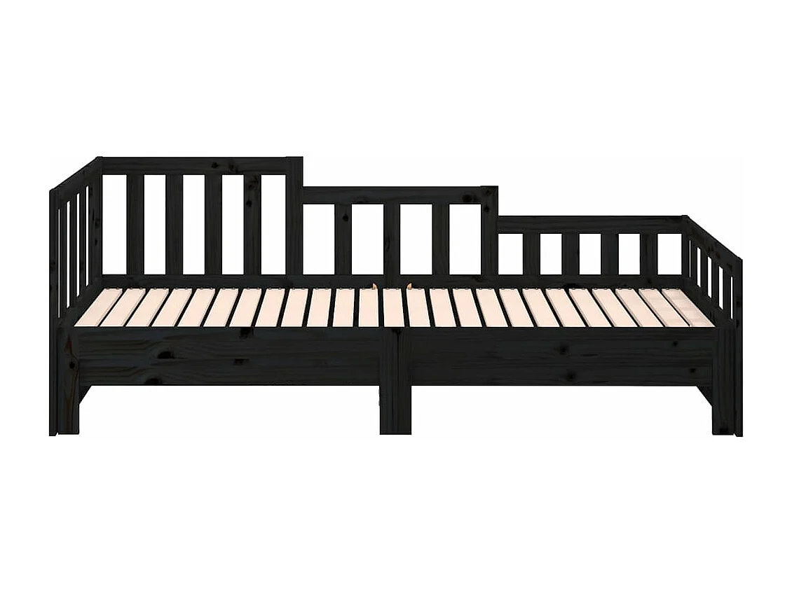 Slaapbank uitschuifbaar massief grenenhout zwart 2x(90x200) cm