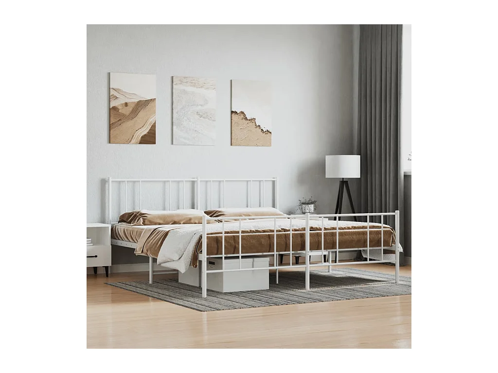 Estructura cama metal con cabecero y pie cama blanco 183x213 cm