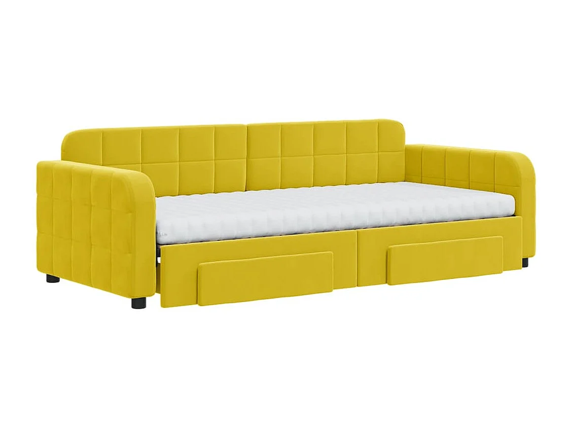 Lit de jour avec gigogne et tiroirs jaune 90x200 cm velours