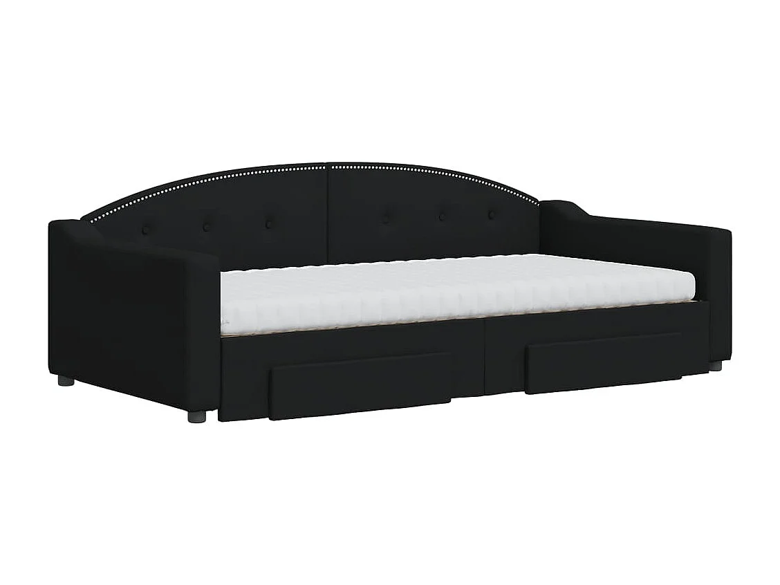 Lit de jour avec gigogne et tiroirs noir 100x200 cm tissu