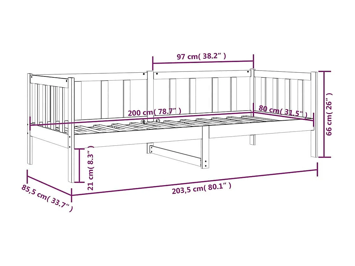 Lit de jour Marron miel 80x200 cm Bois de pin massif