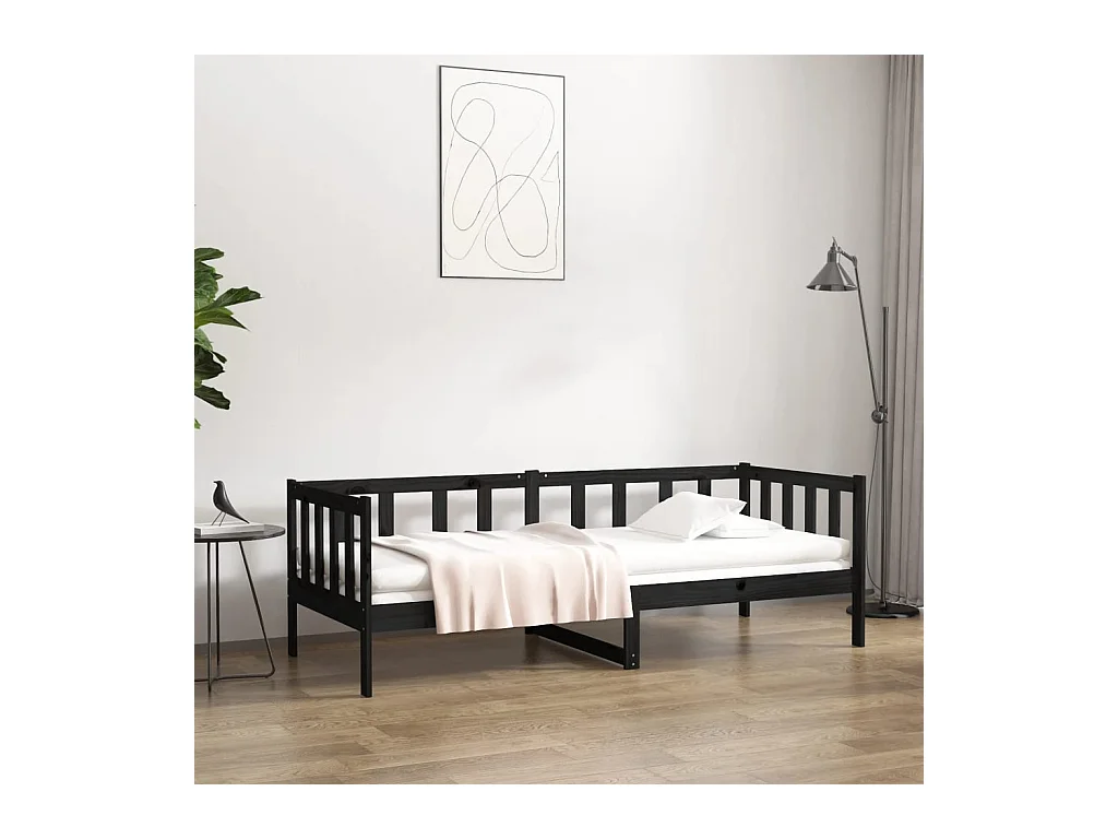 Lit de jour Noir 80x200 cm Bois de pin massif