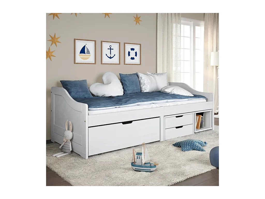 Lit de jour avec 3 tiroirs IRUN blanc 90x200 cm bois pin massif