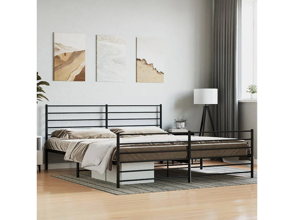 Estructura de cama cabecero y pie de cama metal negro 180x200cm