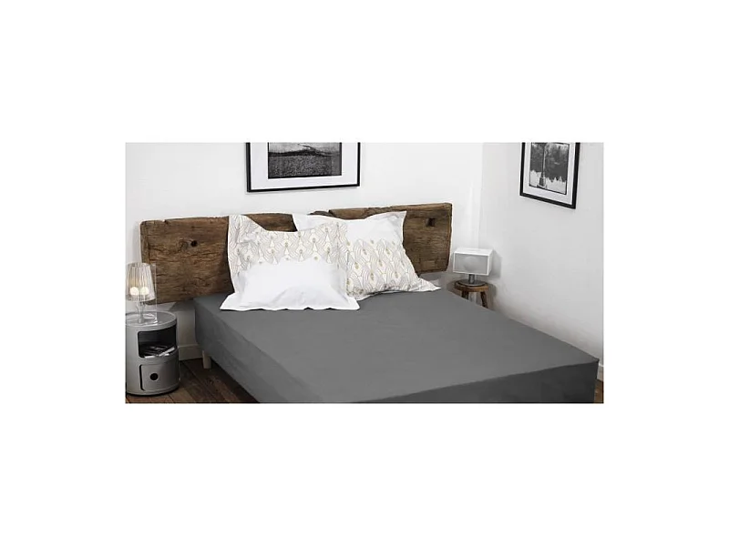 Drap housse 100% Coton 57 fils Anthracite Taille 160 x 200 cm