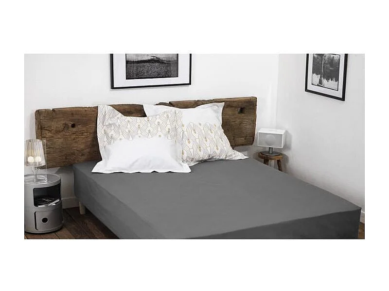 Drap housse 100% Coton 57 fils Anthracite Taille 160 x 200 cm