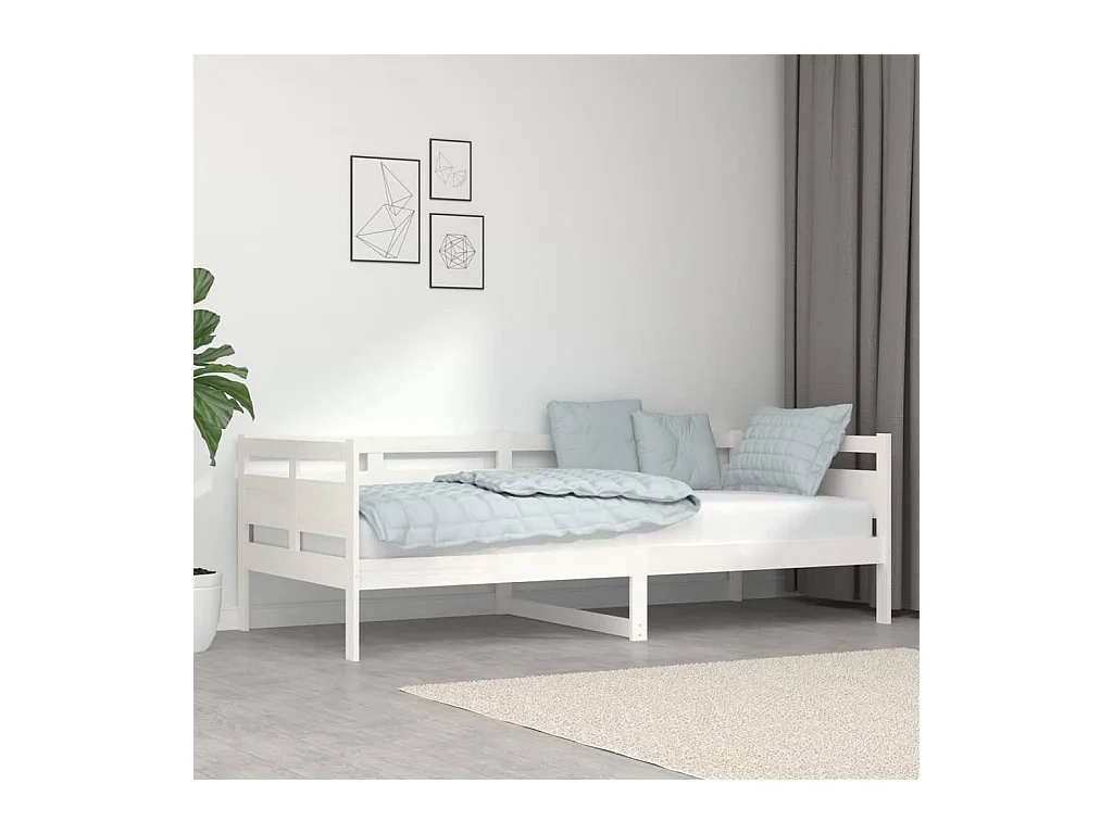 Lit de jour blanc bois de pin massif 90x200 cm