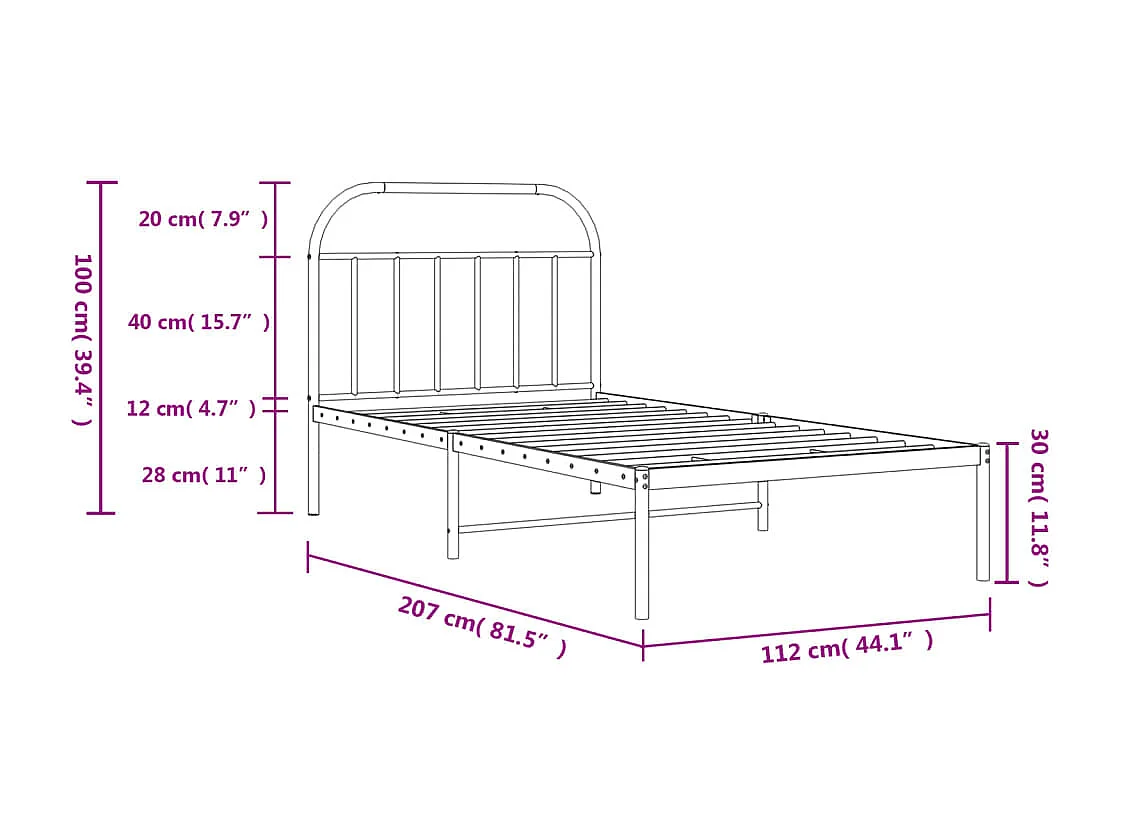 Estrutura de cama em metal com cabeceira 107x203 cm branco
