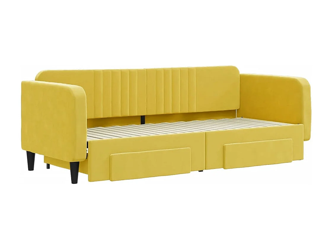 Lit de jour avec gigogne et tiroirs jaune 80x200 cm velours