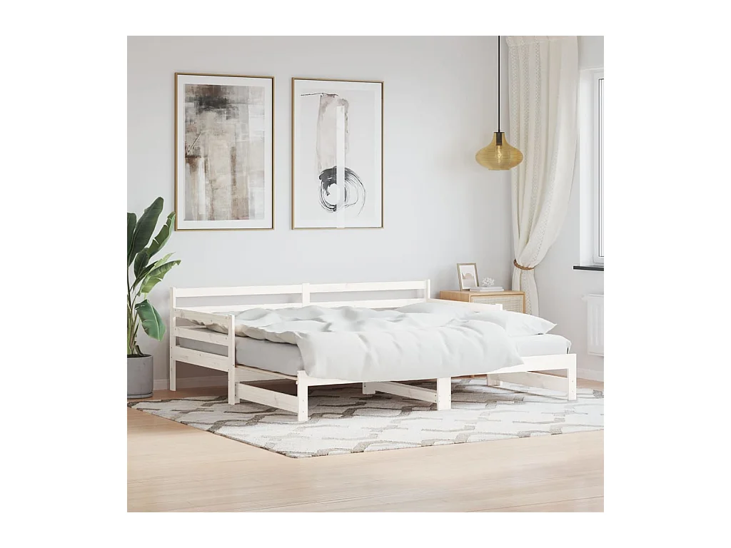 Lit de jour avec lit gigogne blanc 90x200 cm bois de pin massif