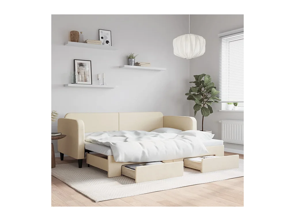 Sofá-cama com gavetão e gavetas 80x200 cm tecido cor creme