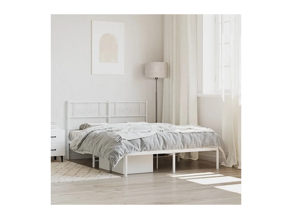 Estructura de cama de metal con cabecero blanca 150x200 cm