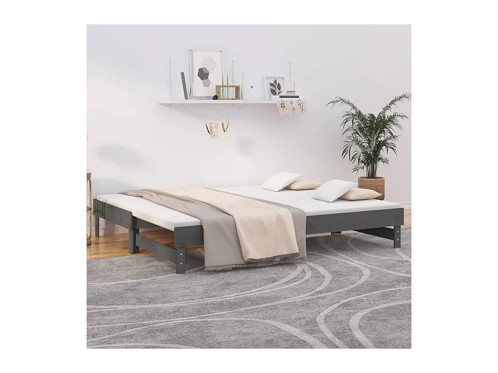 Lit coulissant Gris 2x(90x200) cm Bois de pin massif