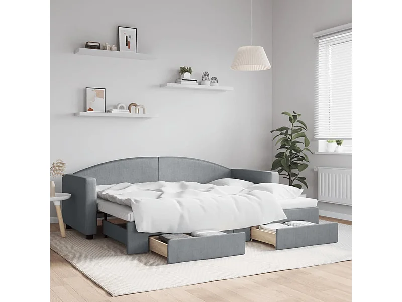 Slaapbank met onderschuifbed en lades 80x200 cm stof lichtgrijs