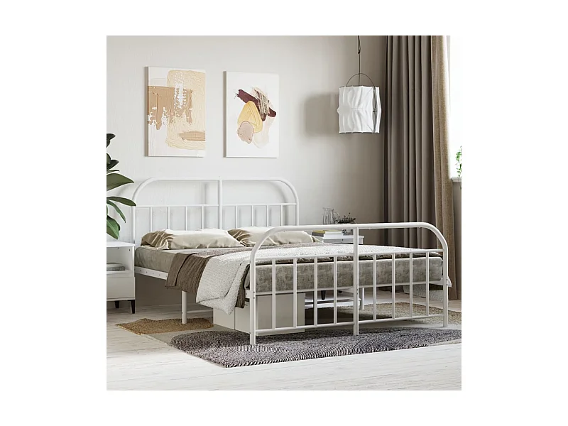 Estrutura de cama com cabeceira e pés 140x190 cm metal branco