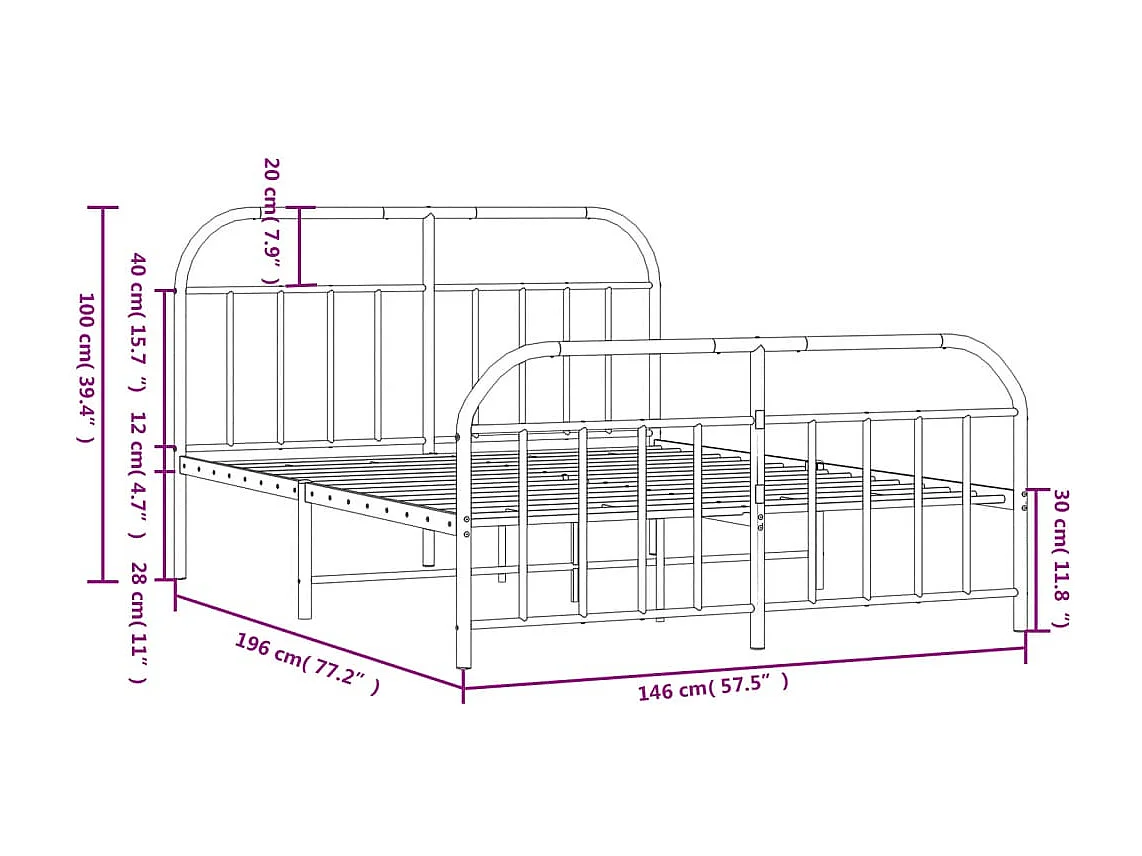 Estructura cama metal cabecero y pie de cama blanco 140x190 cm
