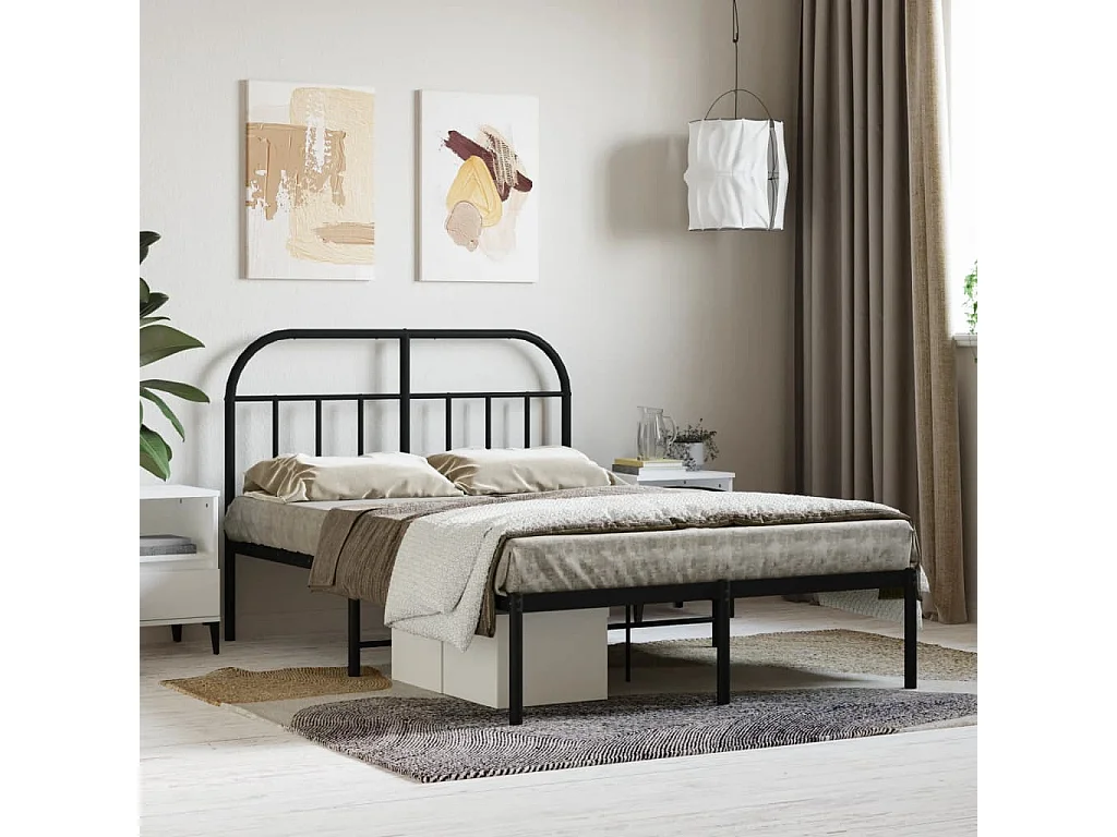 Estrutura de cama com cabeceira 120x190 cm metal preto