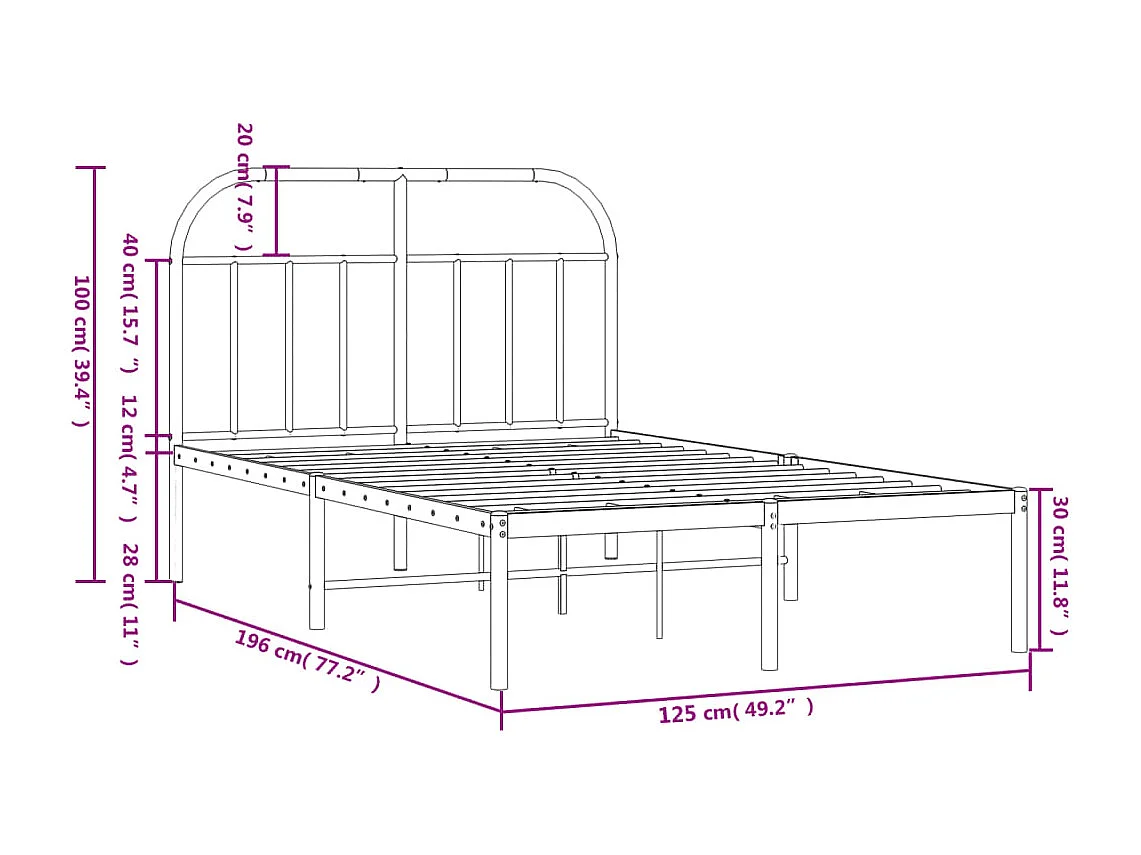 Estrutura de cama com cabeceira 120x190 cm metal preto