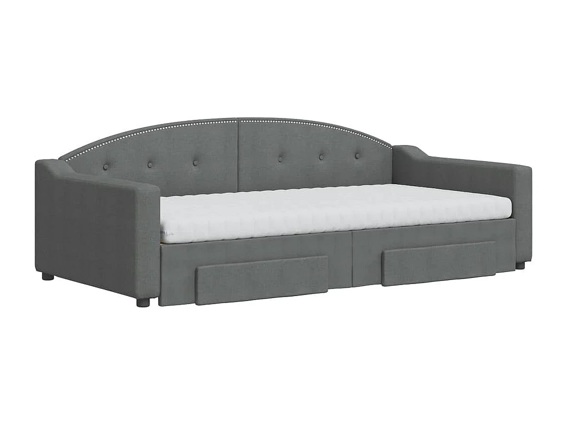 Lit de jour avec gigogne et tiroirs gris foncé 100x200 cm tissu