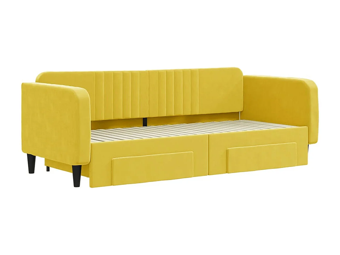 Lit de jour avec gigogne et tiroirs jaune 90x200 cm velours