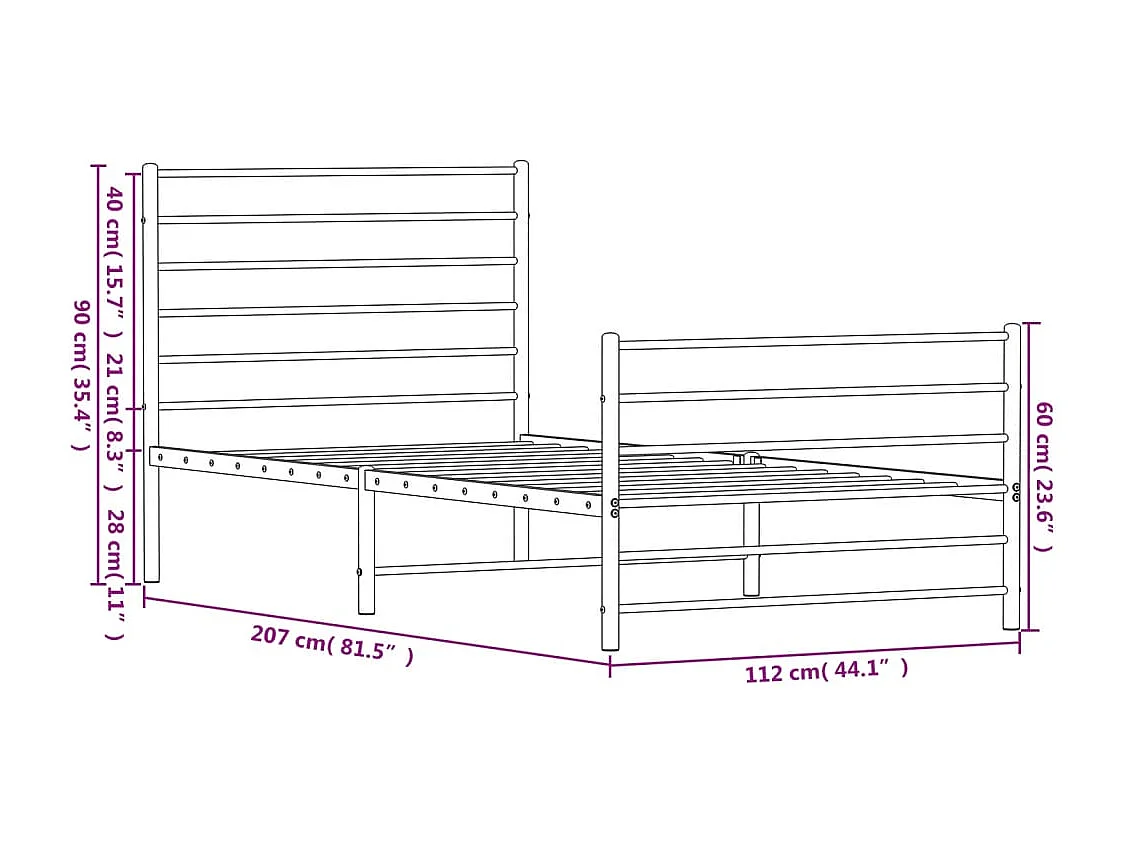 Estructura cama metal con cabecero y pie cama blanca 107x203 cm