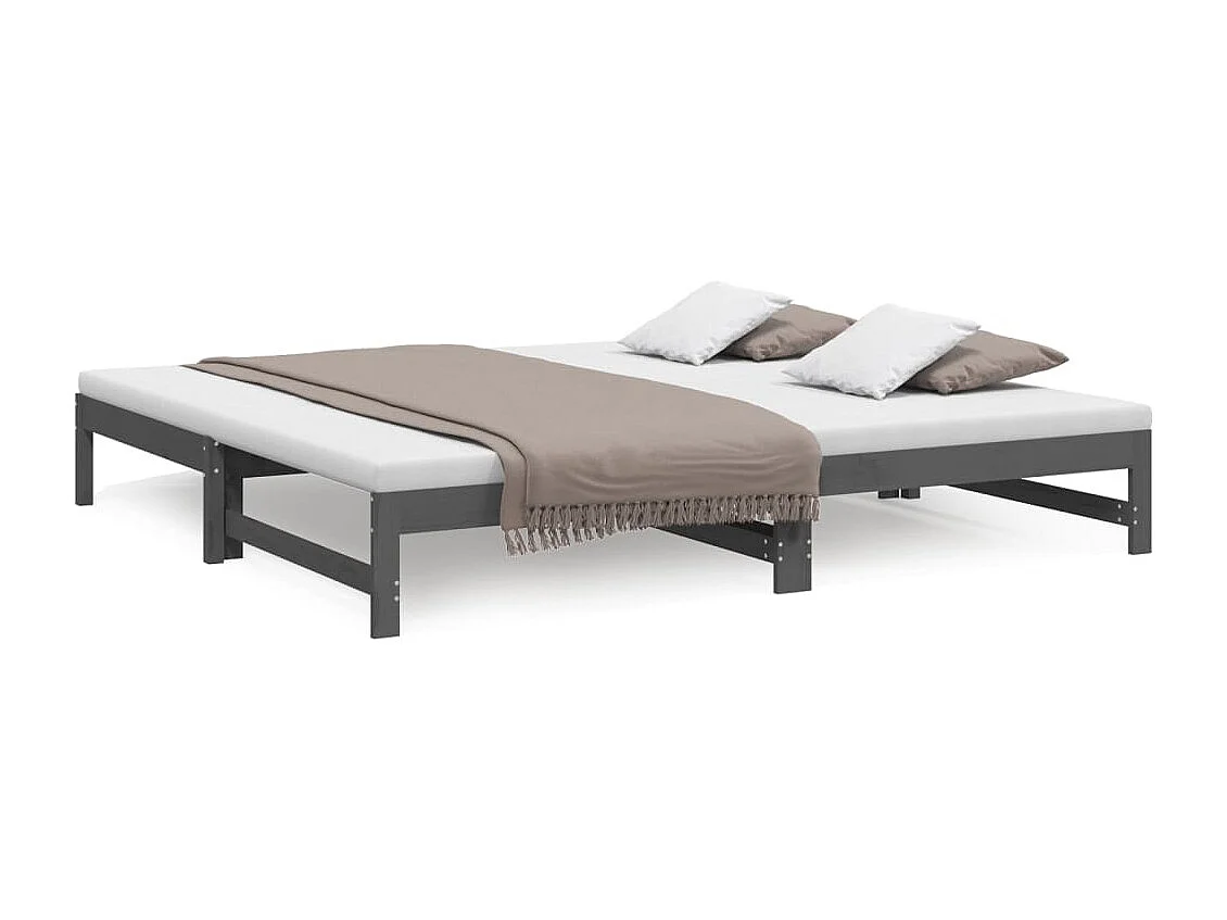 Lit coulissant Gris 2x(100x200) cm Bois de pin massif