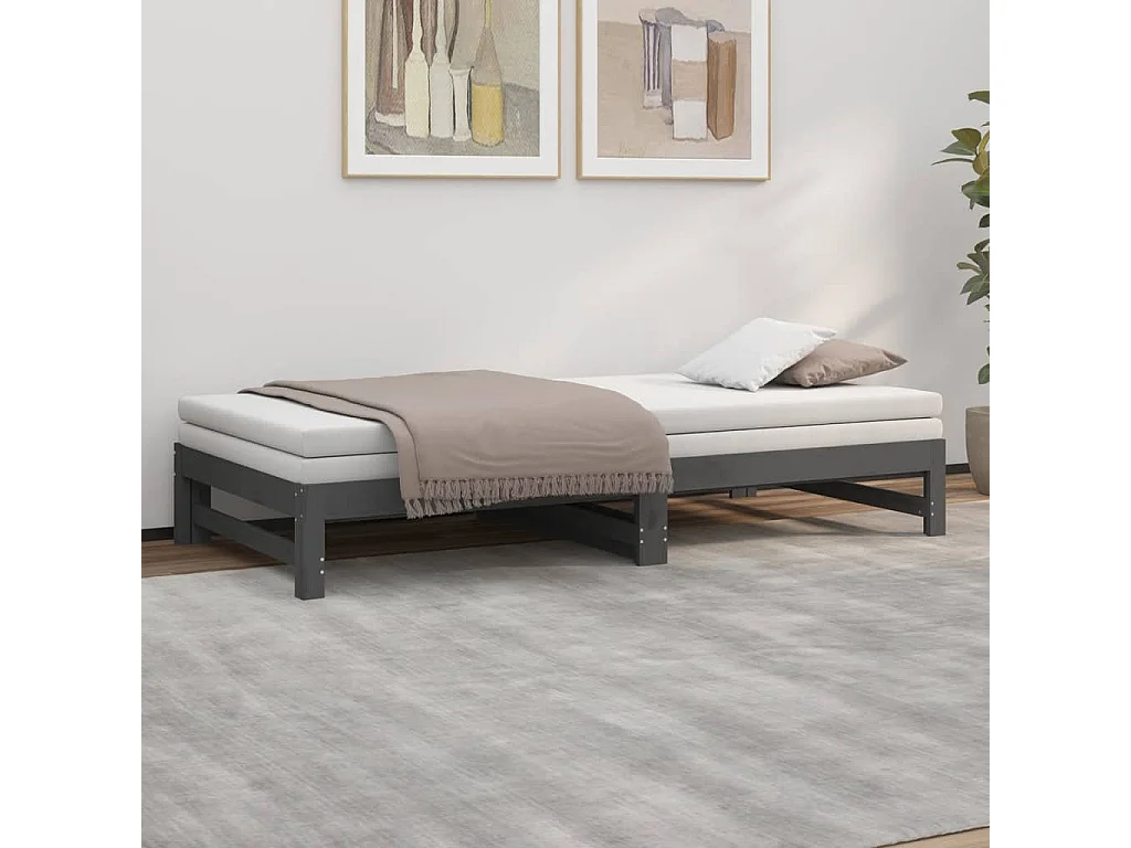 Lit coulissant Gris 2x(100x200) cm Bois de pin massif
