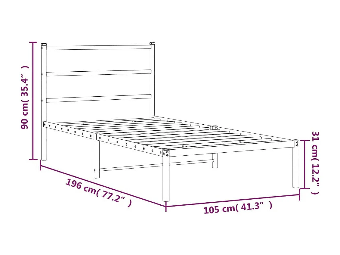 Estructura de cama con cabecero metal negro 100x190 cm