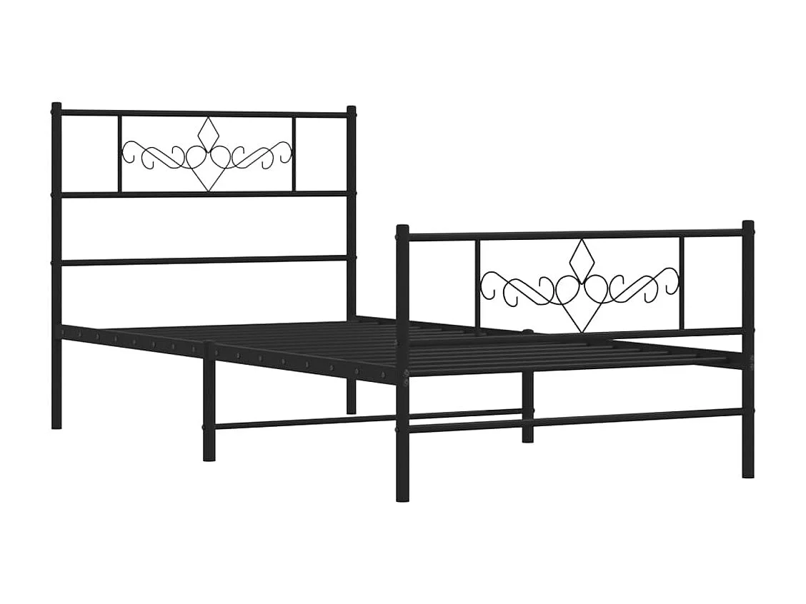 Estrutura de cama com cabeceira e pés 75x190 cm metal preto