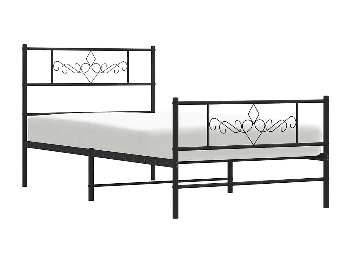 Estrutura de cama com cabeceira e pés 75x190 cm metal preto