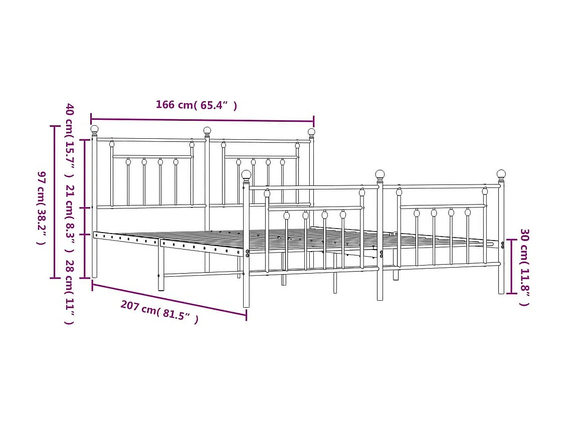 Estrutura de cama com cabeceira e pés 160x200 cm metal preto