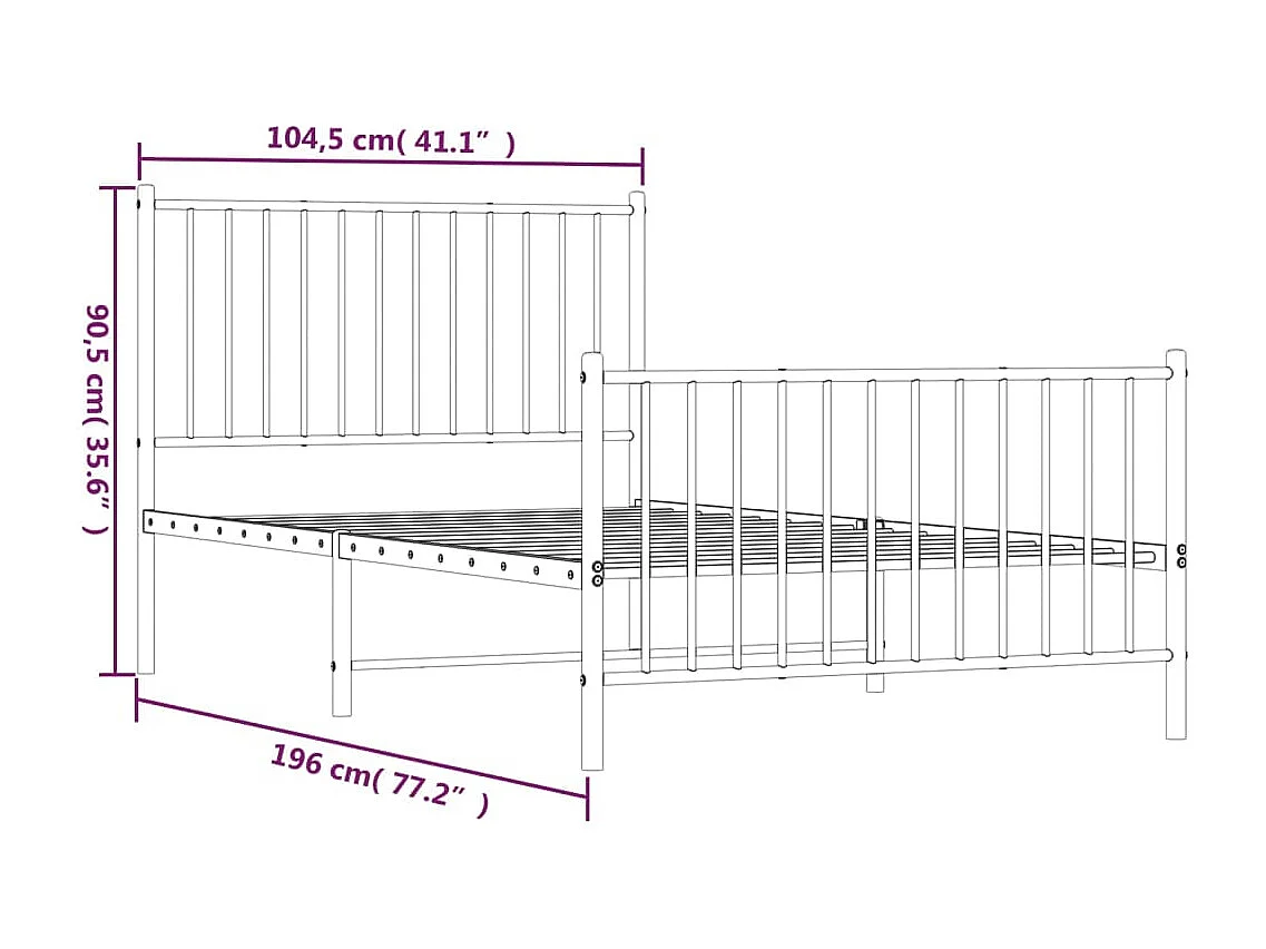 Estructura de cama con cabecero y estribo metal negro 100x190cm