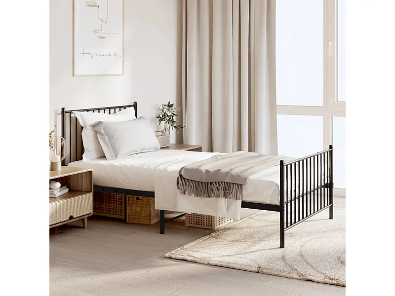 Estrutura de cama com cabeceira e pés 100x190 cm metal preto