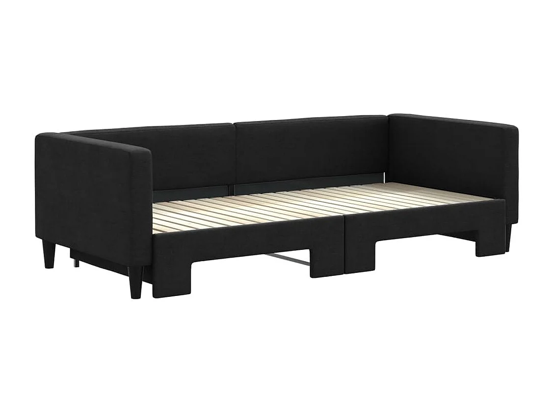 Lit de jour avec lit gigogne noir 90x200 cm tissu