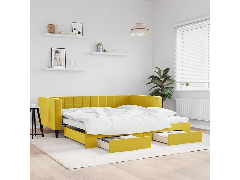 Sofá cama nido con cajones terciopelo amarillo 100x200 cm