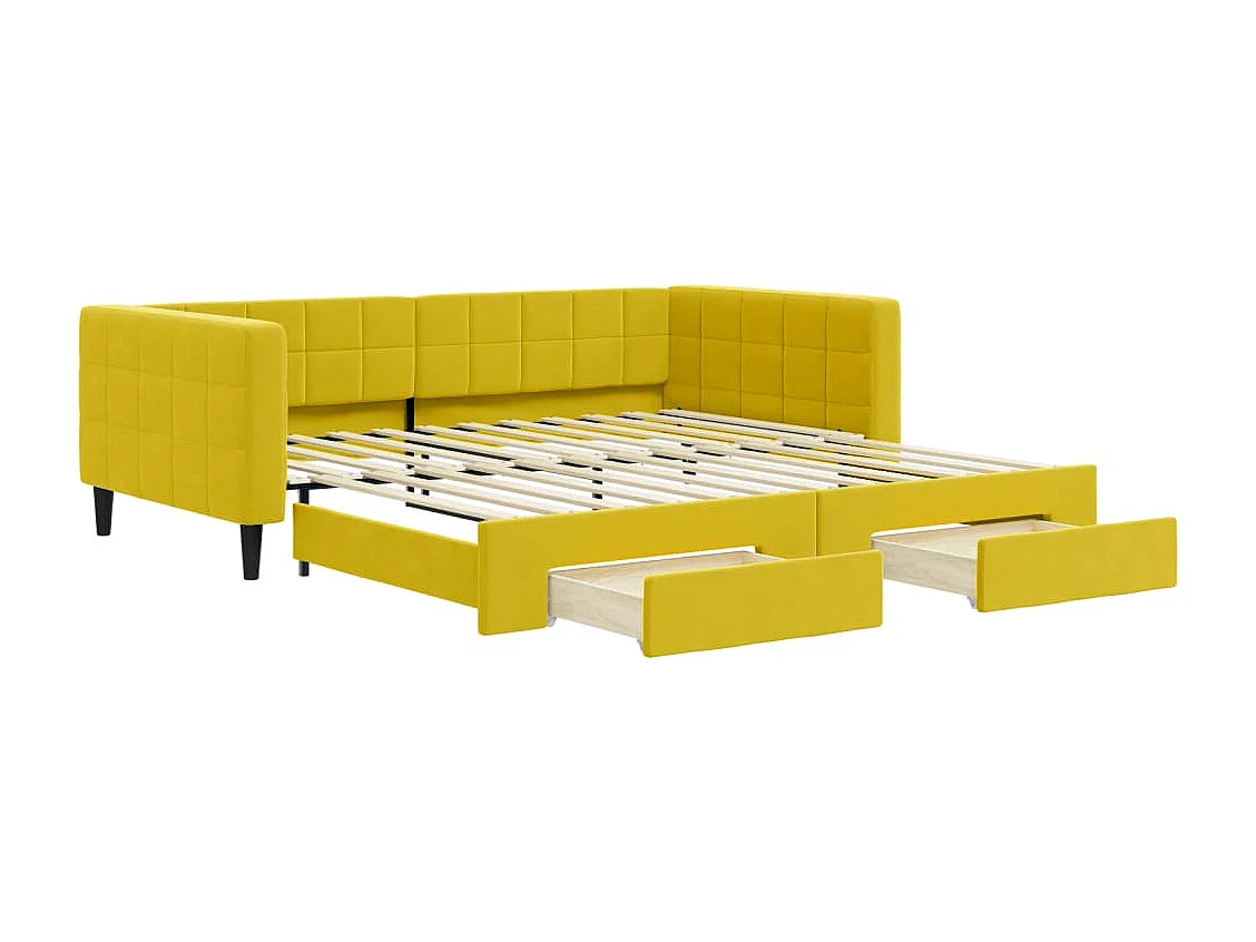 Sofá cama nido con cajones terciopelo amarillo 100x200 cm