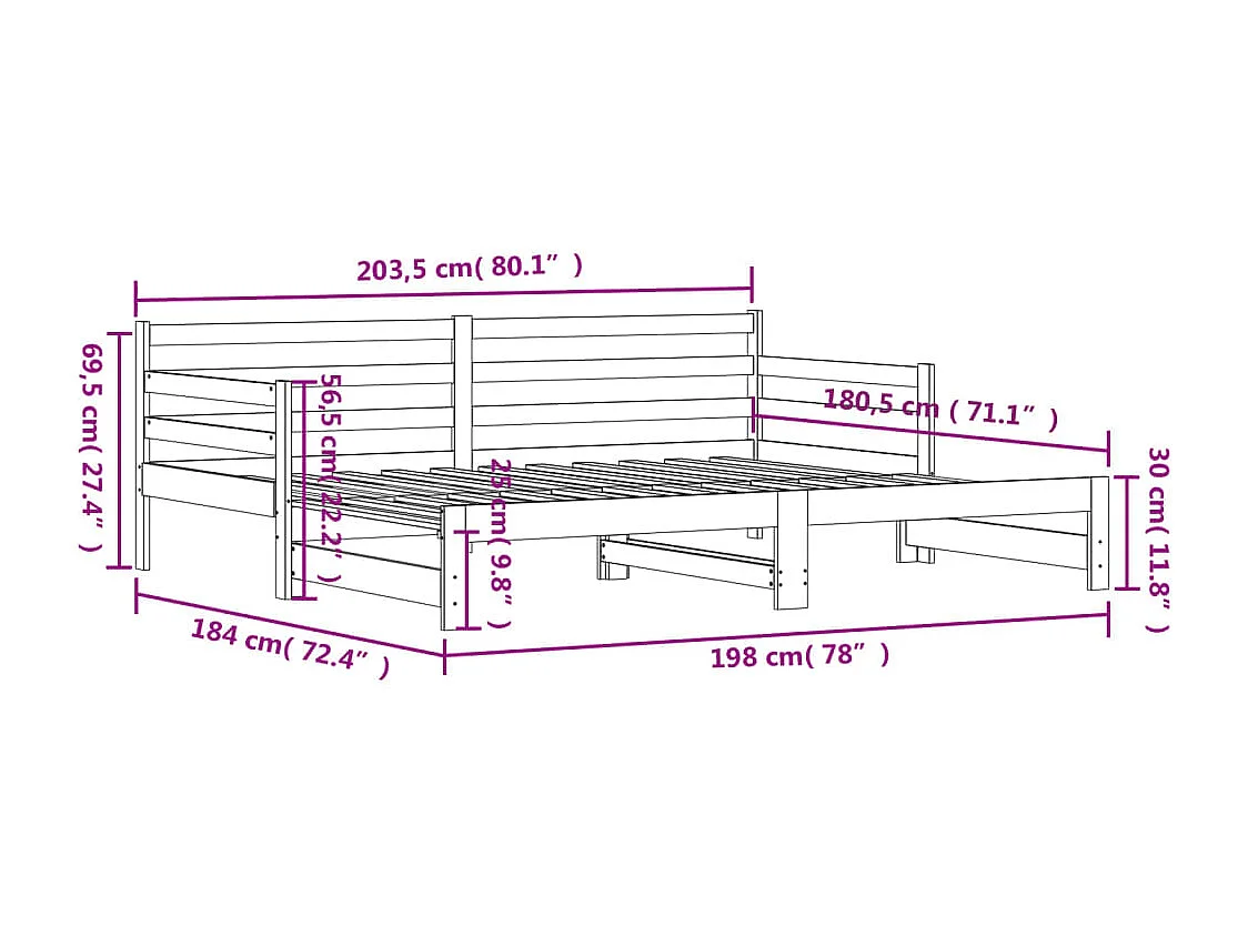 Lit de jour avec lit gigogne 90x200 cm bois de pin massif
