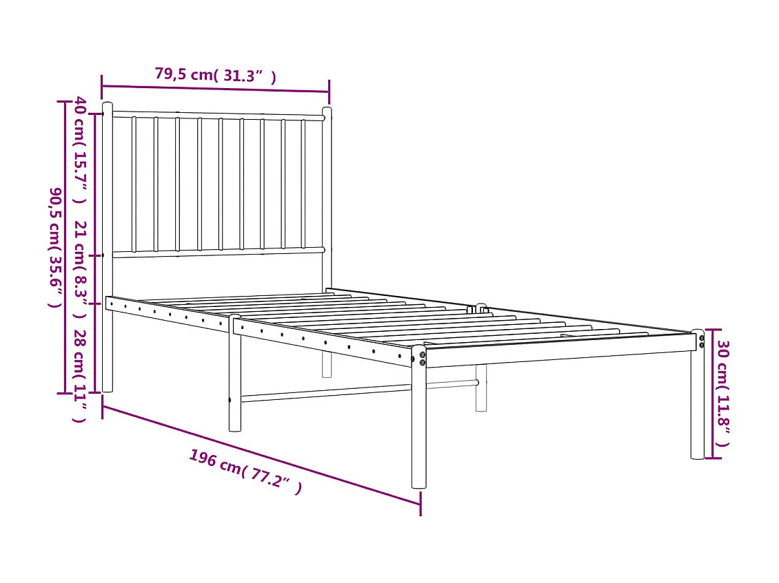 Estructura de cama de metal con cabecero blanco 75x190 cm