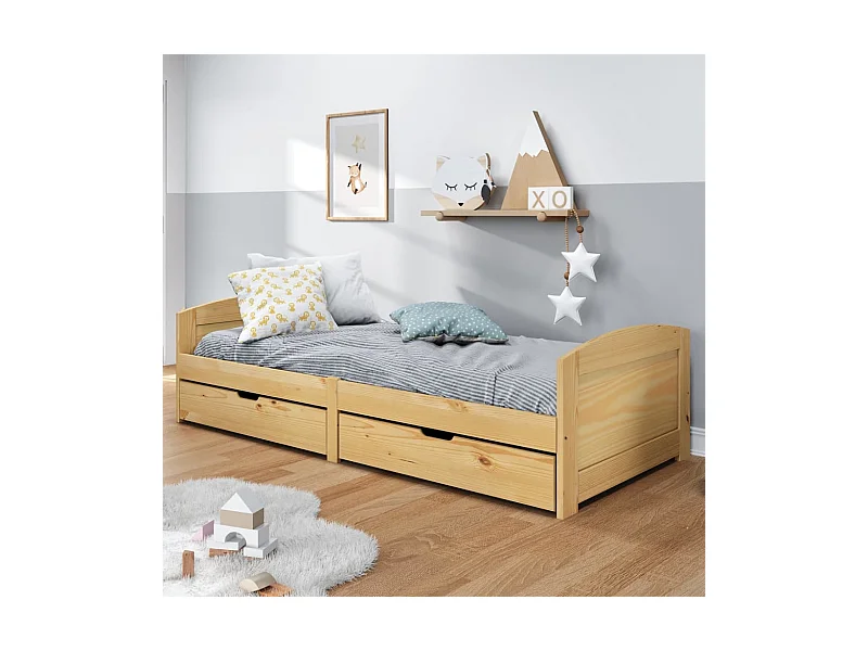 Sofá-cama com 2 gavetas 90x200 cm madeira de pinho maciça IRUN