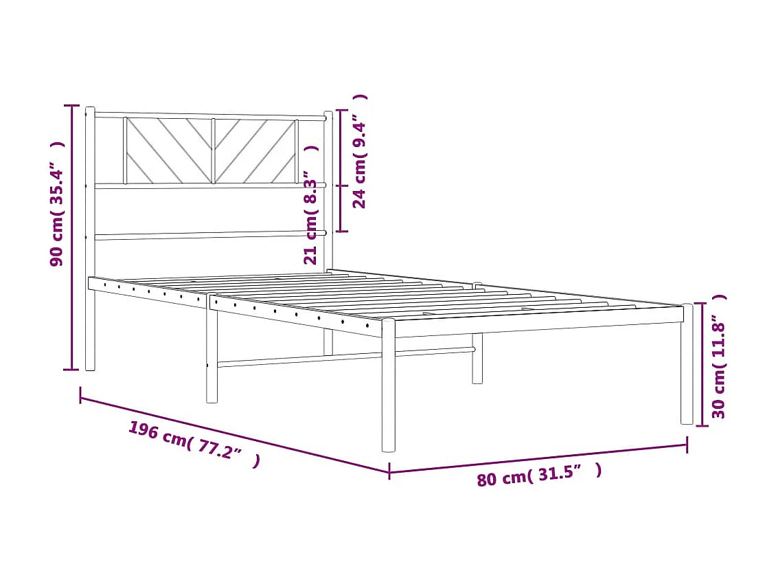 Estrutura de cama com cabeceira 75x190 cm metal preto
