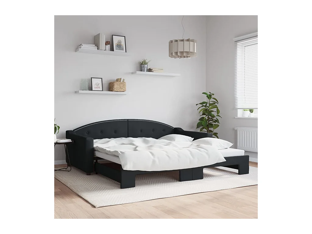 Lit de jour avec lit gigogne noir 100x200 cm tissu