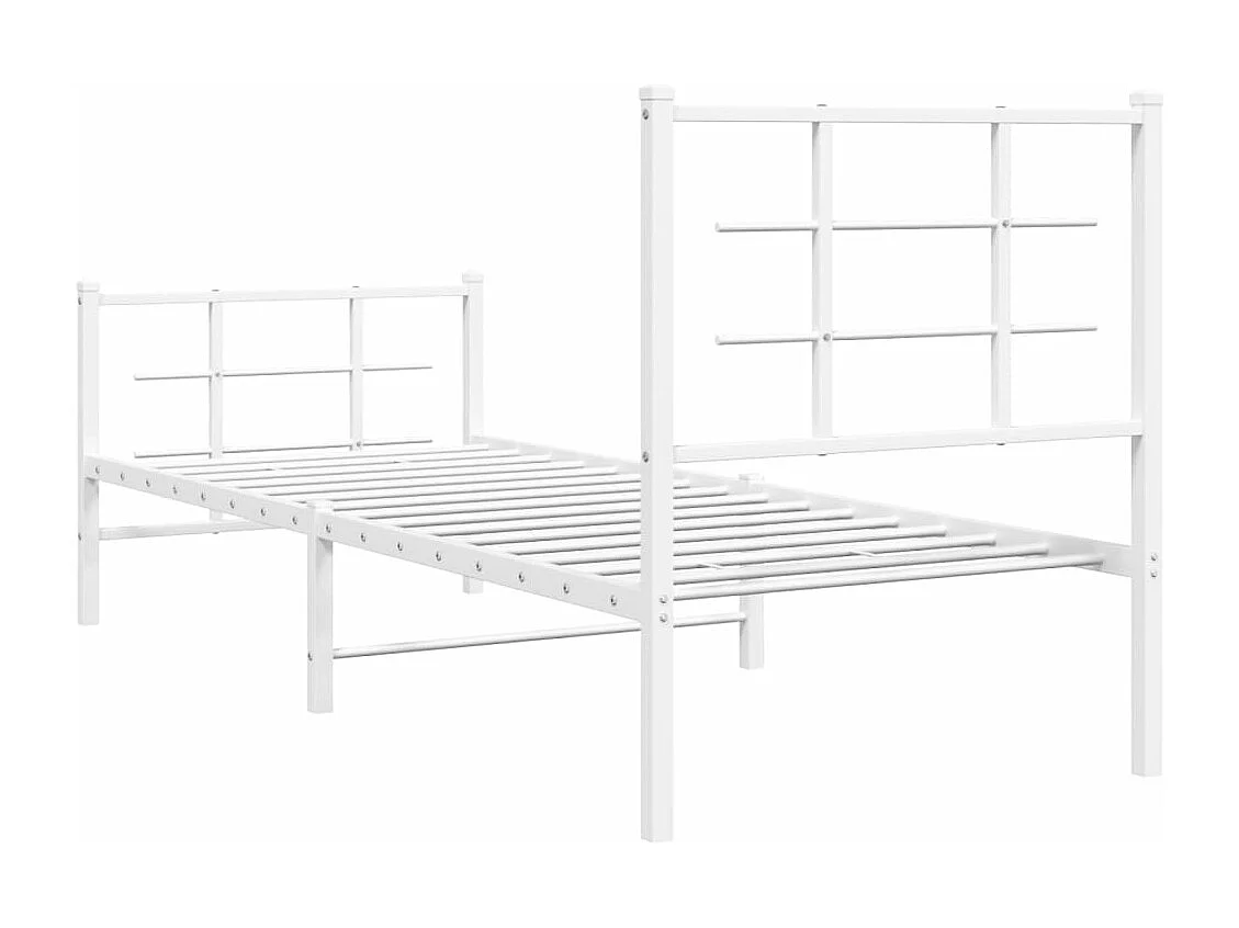 Cadre de lit métal avec tête de lit/pied de lit blanc 75x190 cm