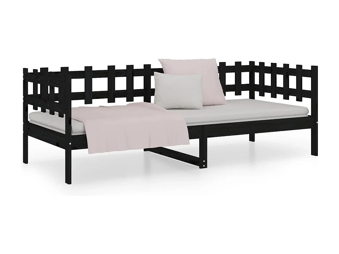 Lit de jour Noir 90x200 cm Bois de pin massif