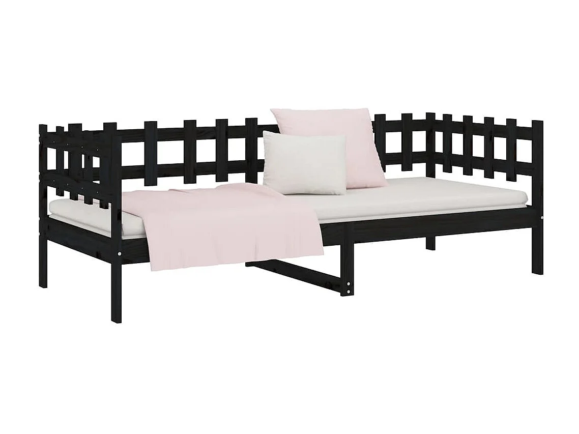 Lit de jour Noir 90x200 cm Bois de pin massif