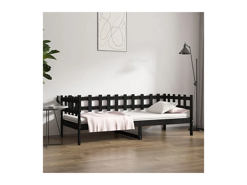 Lit de jour Noir 90x200 cm Bois de pin massif