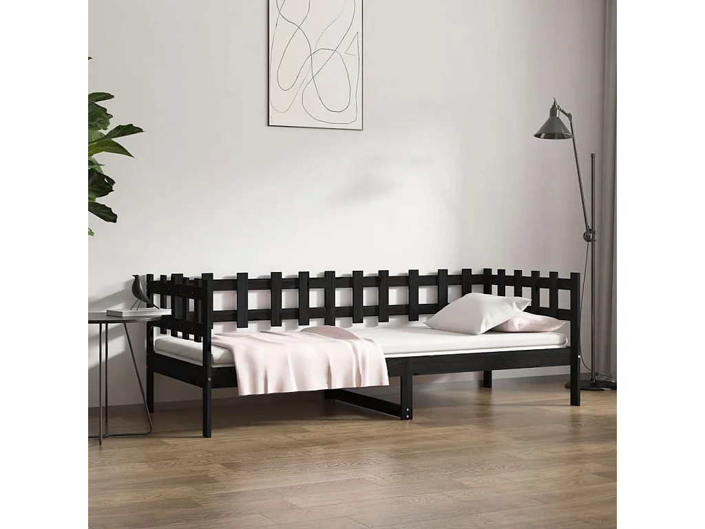 Lit de jour Noir 90x200 cm Bois de pin massif