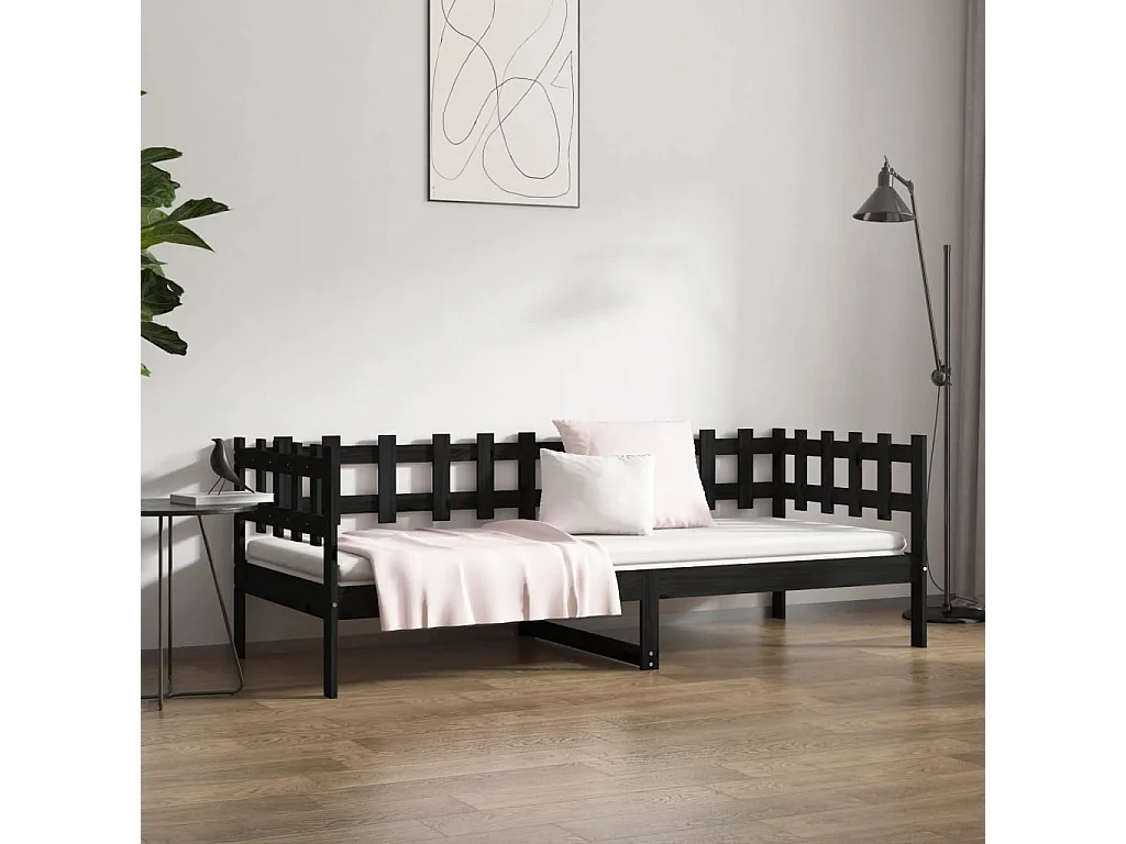 Lit de jour Noir 90x200 cm Bois de pin massif