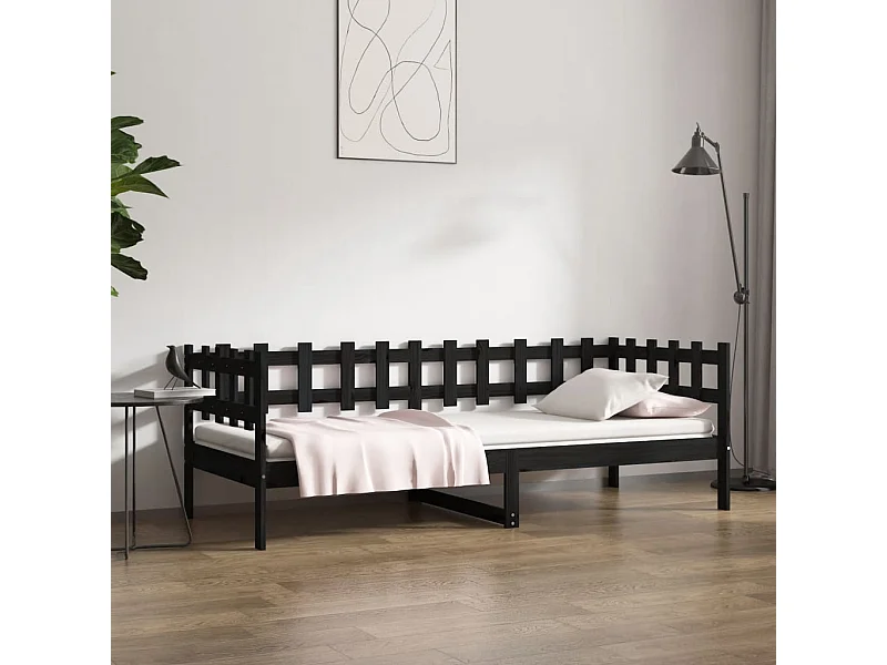 Lit de jour Noir 90x200 cm Bois de pin massif