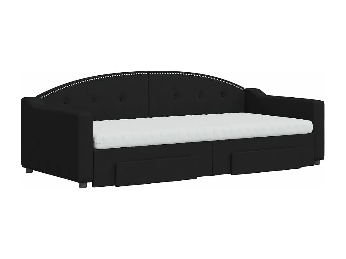 Lit de jour avec gigogne et tiroirs noir 90x200 cm tissu